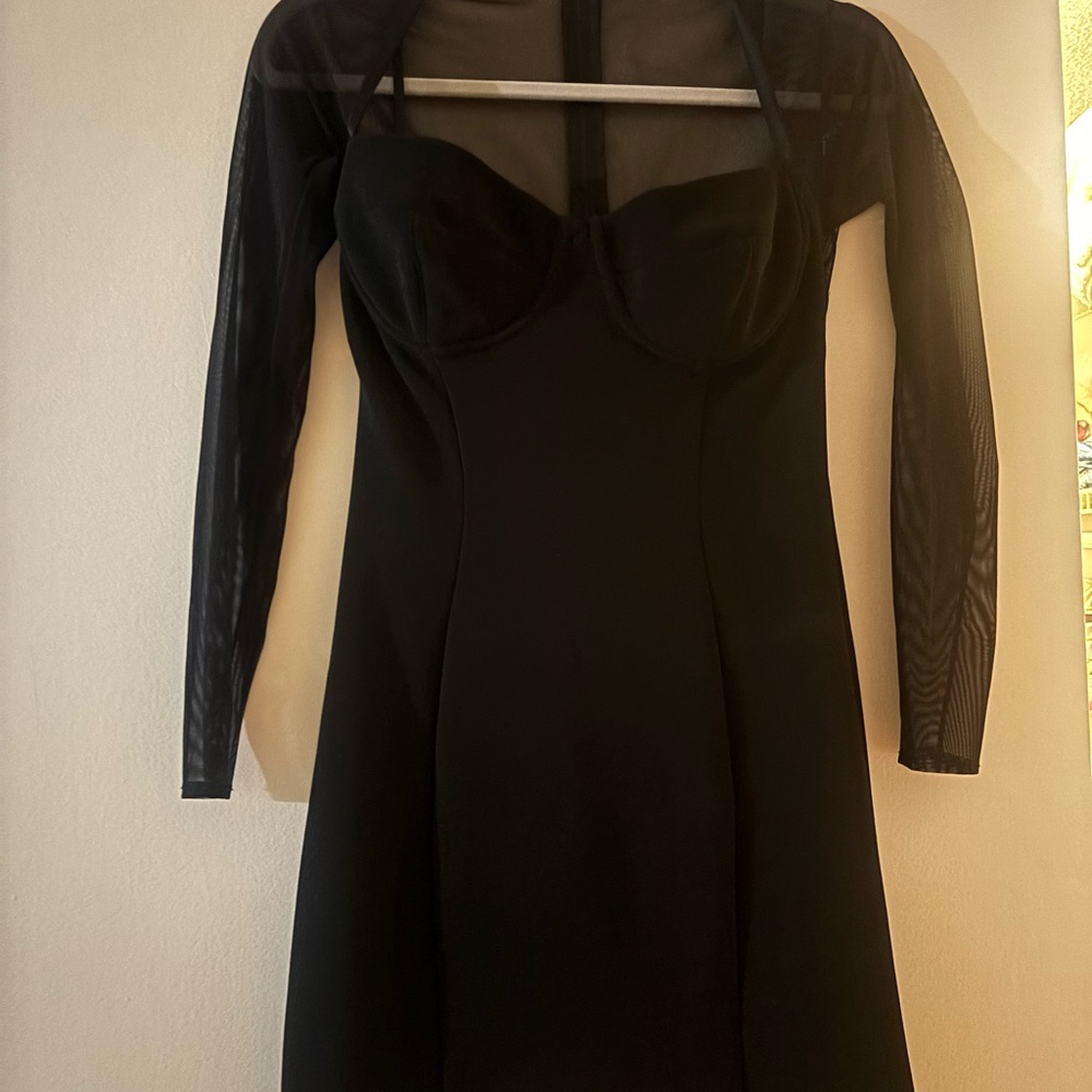 Chic Black Long-Sleeve Dress with Sheer Details